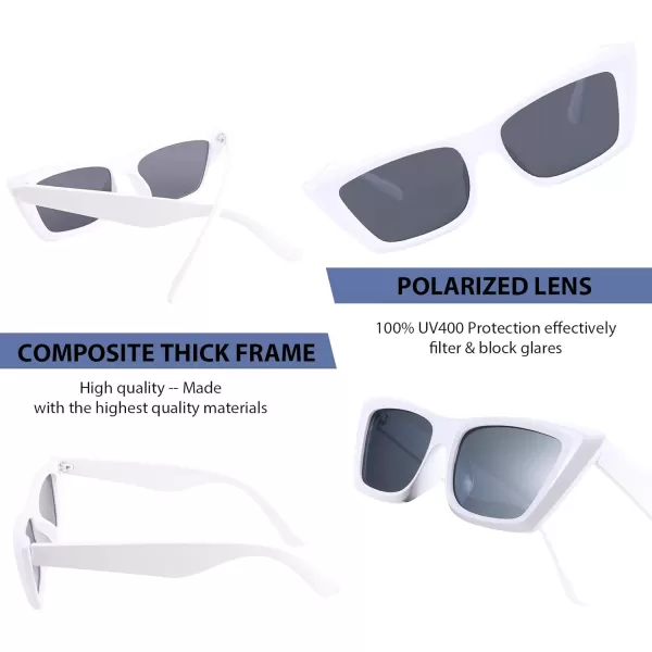 FEISEDY Small Cateye Square Polarized Sunglasses Women Classic Thick Rectangle Frame UV400 Sun Glasses B2736006 Bright White