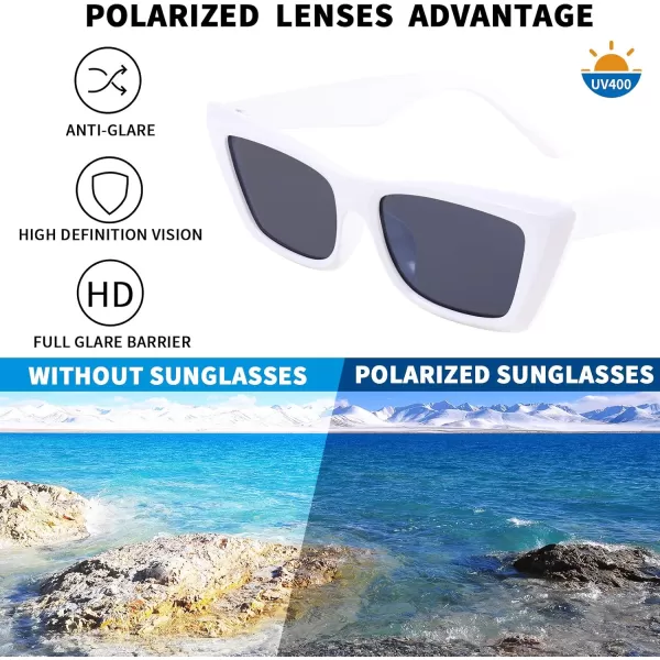 FEISEDY Small Cateye Square Polarized Sunglasses Women Classic Thick Rectangle Frame UV400 Sun Glasses B2736006 Bright White