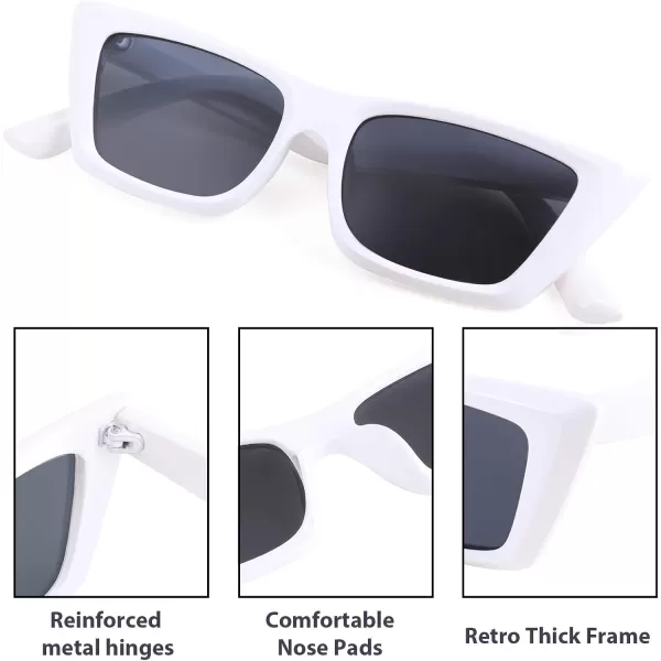 FEISEDY Small Cateye Square Polarized Sunglasses Women Classic Thick Rectangle Frame UV400 Sun Glasses B2736006 Bright White
