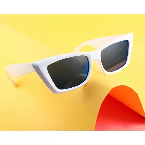 FEISEDY Small Cateye Square Polarized Sunglasses Women Classic Thick Rectangle Frame UV400 Sun Glasses B2736006 Bright White