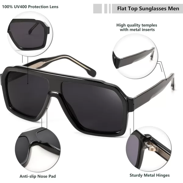 FEISEDY Sunglasses Men Square Aviator Frame UV400 Sun Glasses Driving Running Fishing Golf Hiking B0059Black Frame  Gray Lens