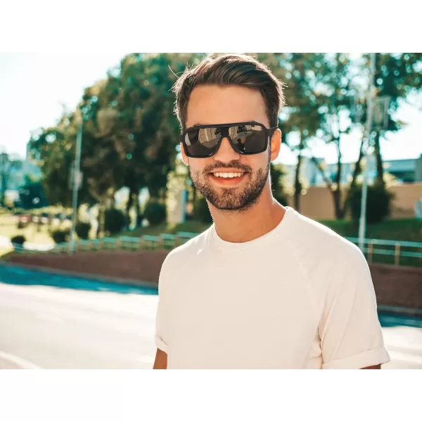 FEISEDY Sunglasses Men Square Aviator Frame UV400 Sun Glasses Driving Running Fishing Golf Hiking B0059Black Frame  Gray Lens
