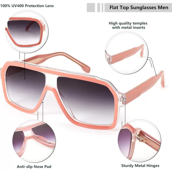 FEISEDY Sunglasses Men Square Aviator Frame UV400 Sun Glasses Driving Running Fishing Golf Hiking B0059Pink Frame  Gradient Gray Lenses
