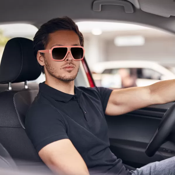 FEISEDY Sunglasses Men Square Aviator Frame UV400 Sun Glasses Driving Running Fishing Golf Hiking B0059Pink Frame  Gradient Gray Lenses