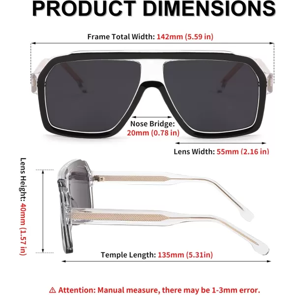 FEISEDY Sunglasses Men Square Aviator Frame UV400 Sun Glasses Driving Running Fishing Golf Hiking B0059Transparent Black Frame  Gray Lenses