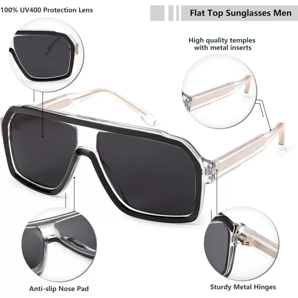 FEISEDY Sunglasses Men Square Aviator Frame UV400 Sun Glasses Driving Running Fishing Golf Hiking B0059Transparent Black Frame  Gray Lenses