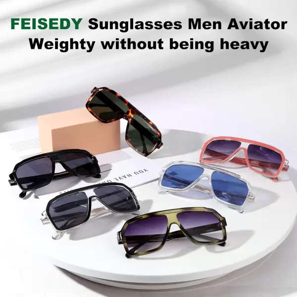 FEISEDY Sunglasses Men Square Aviator Frame UV400 Sun Glasses Driving Running Fishing Golf Hiking B0059Transparent Frame  Blue Lens