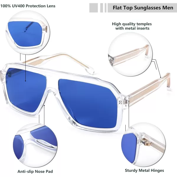 FEISEDY Sunglasses Men Square Aviator Frame UV400 Sun Glasses Driving Running Fishing Golf Hiking B0059Transparent Frame  Blue Lens