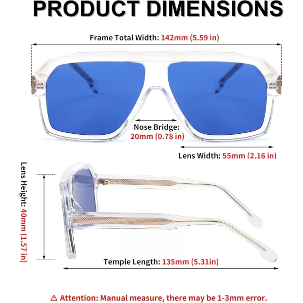 FEISEDY Sunglasses Men Square Aviator Frame UV400 Sun Glasses Driving Running Fishing Golf Hiking B0059Transparent Frame  Blue Lens