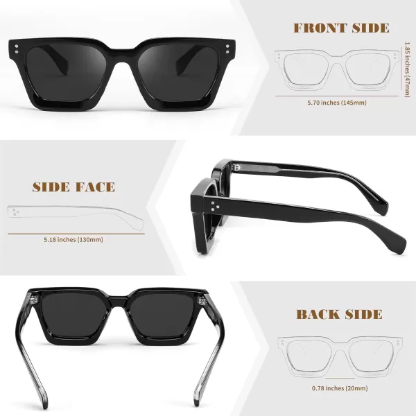 FEISEDY Sunglasses Men Women Polarized Chunky Square Thick Frame Rectangle UV400 Shade Sun Glasses B2396001 Black Frame  Polarized Gray Lenses