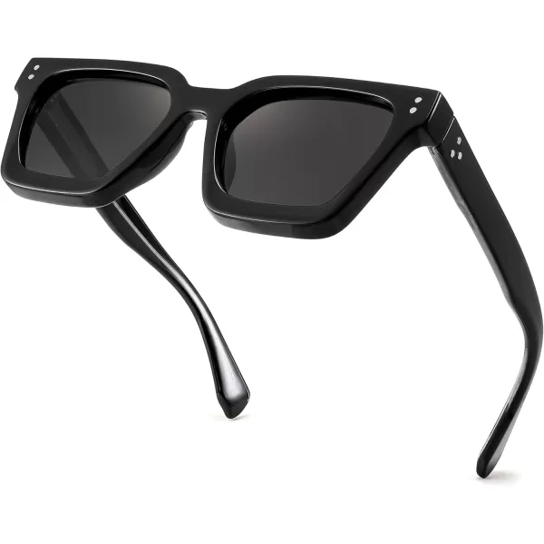 FEISEDY Sunglasses Men Women Polarized Chunky Square Thick Frame Rectangle UV400 Shade Sun Glasses B2396001 Black Frame  Polarized Gray Lenses