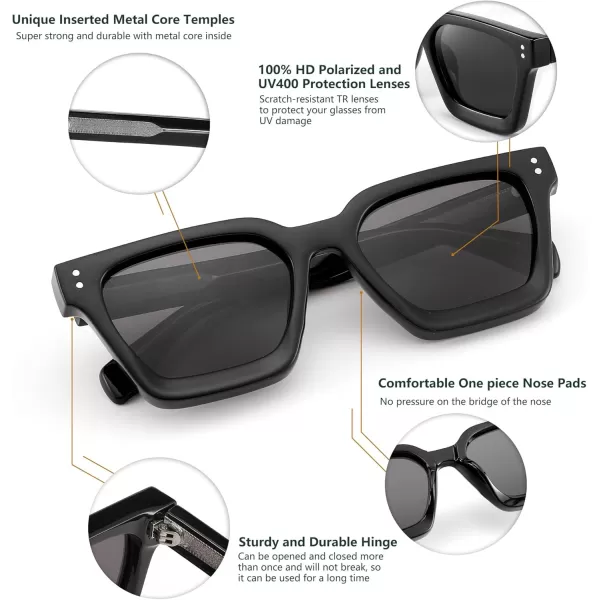 FEISEDY Sunglasses Men Women Polarized Chunky Square Thick Frame Rectangle UV400 Shade Sun Glasses B2396001 Black Frame  Polarized Gray Lenses