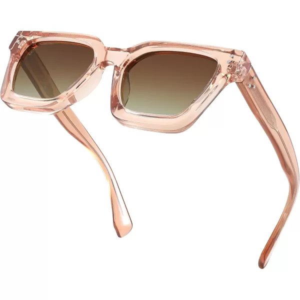 FEISEDY Sunglasses Men Women Polarized Chunky Square Thick Frame Rectangle UV400 Shade Sun Glasses B2396002 Clear Champagne Frame  Polarized Tea Lenses