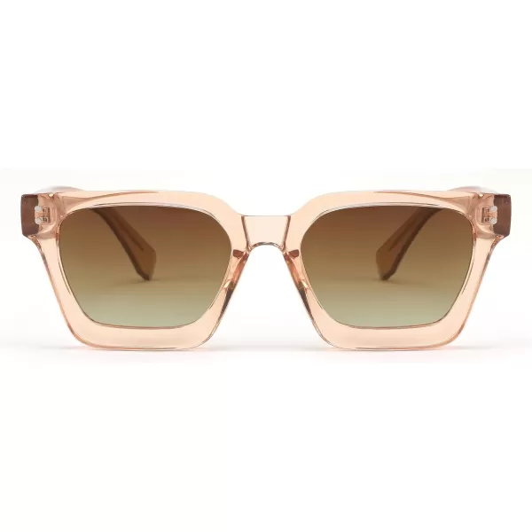 FEISEDY Sunglasses Men Women Polarized Chunky Square Thick Frame Rectangle UV400 Shade Sun Glasses B2396002 Clear Champagne Frame  Polarized Tea Lenses