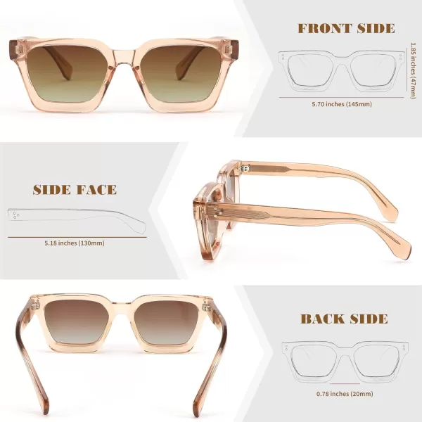 FEISEDY Sunglasses Men Women Polarized Chunky Square Thick Frame Rectangle UV400 Shade Sun Glasses B2396002 Clear Champagne Frame  Polarized Tea Lenses