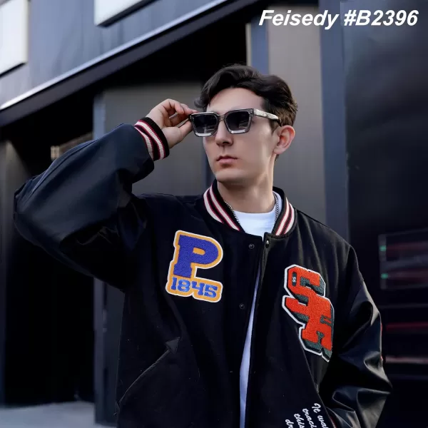 FEISEDY Sunglasses Men Women Polarized Chunky Square Thick Frame Rectangle UV400 Shade Sun Glasses B2396003 Transparent Gray Frame  Polarized Gray Lenses