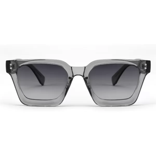 FEISEDY Sunglasses Men Women Polarized Chunky Square Thick Frame Rectangle UV400 Shade Sun Glasses B2396003 Transparent Gray Frame  Polarized Gray Lenses