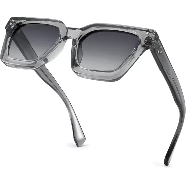FEISEDY Sunglasses Men Women Polarized Chunky Square Thick Frame Rectangle UV400 Shade Sun Glasses B2396003 Transparent Gray Frame  Polarized Gray Lenses
