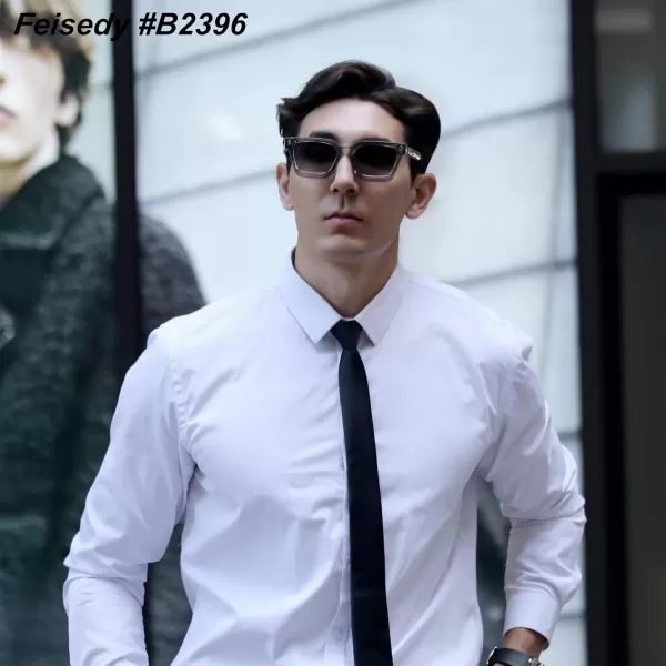 FEISEDY Sunglasses Men Women Polarized Chunky Square Thick Frame Rectangle UV400 Shade Sun Glasses B2396003 Transparent Gray Frame  Polarized Gray Lenses