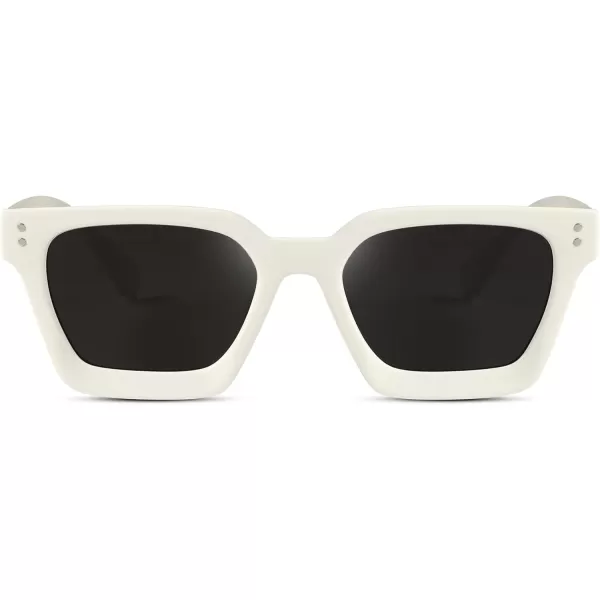 FEISEDY Sunglasses Men Women Polarized Chunky Square Thick Frame Rectangle UV400 Shade Sun Glasses B2396004 White Frame  Polarized Gray Lenses
