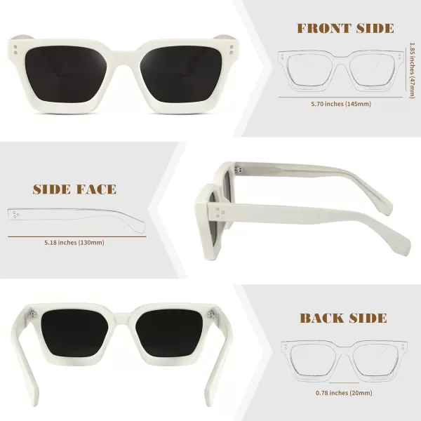 FEISEDY Sunglasses Men Women Polarized Chunky Square Thick Frame Rectangle UV400 Shade Sun Glasses B2396004 White Frame  Polarized Gray Lenses