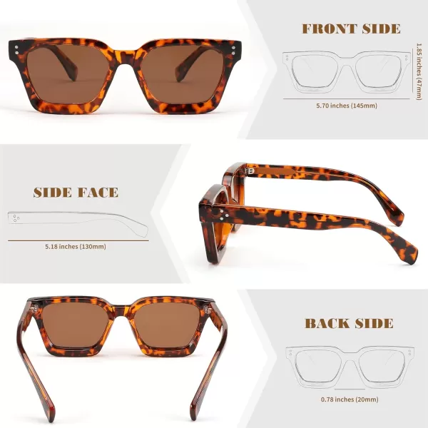 FEISEDY Sunglasses Men Women Polarized Chunky Square Thick Frame Rectangle UV400 Shade Sun Glasses B2396006 Leopard Frames  Polarized Tea Lenses