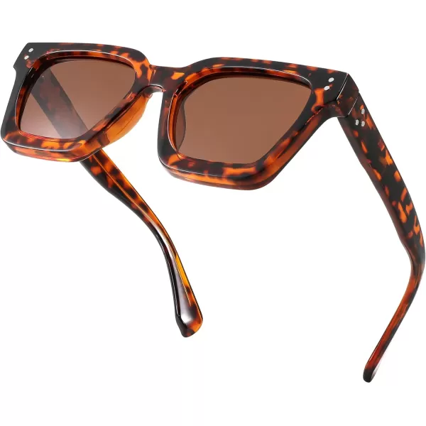 FEISEDY Sunglasses Men Women Polarized Chunky Square Thick Frame Rectangle UV400 Shade Sun Glasses B2396006 Leopard Frames  Polarized Tea Lenses