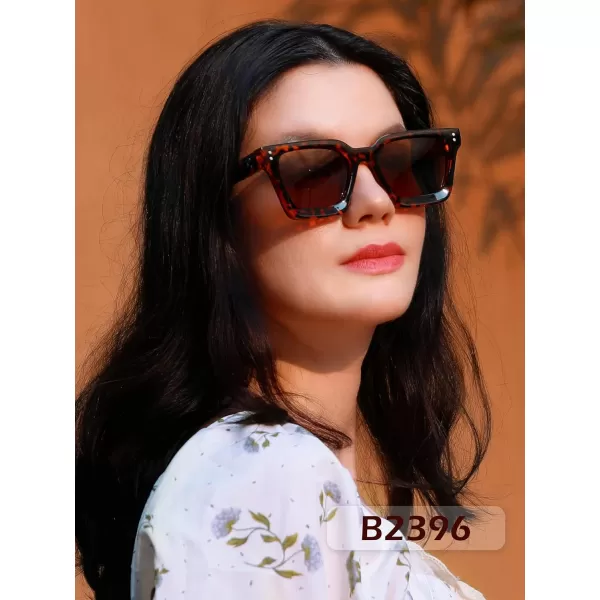 FEISEDY Sunglasses Men Women Polarized Chunky Square Thick Frame Rectangle UV400 Shade Sun Glasses B2396006 Leopard Frames  Polarized Tea Lenses