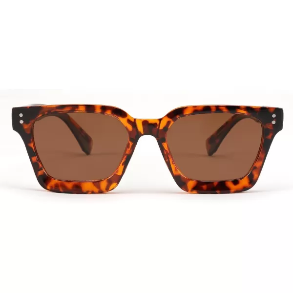 FEISEDY Sunglasses Men Women Polarized Chunky Square Thick Frame Rectangle UV400 Shade Sun Glasses B2396006 Leopard Frames  Polarized Tea Lenses