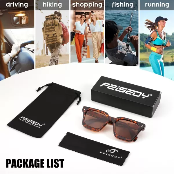 FEISEDY Sunglasses Men Women Polarized Chunky Square Thick Frame Rectangle UV400 Shade Sun Glasses B2396006 Leopard Frames  Polarized Tea Lenses