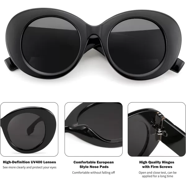 FEISEDY Sunglasses Women Fashion Luxury Oversized Oval Round Thick Frame Sunglasses Lady Shades Sun Glasses B0014Black Frame  Grey Lens