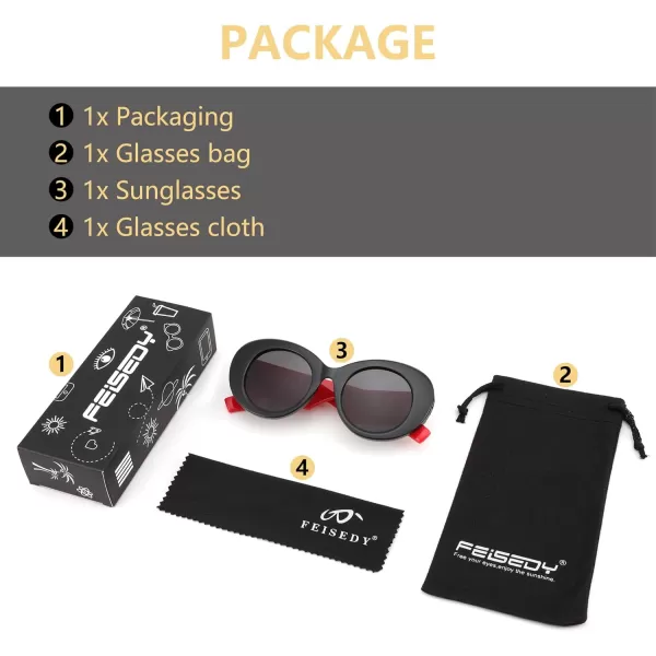 FEISEDY Sunglasses Women Fashion Luxury Oversized Oval Round Thick Frame Sunglasses Lady Shades Sun Glasses B0014Black Frame With Red Legs  Gray Lenses