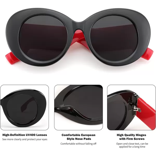 FEISEDY Sunglasses Women Fashion Luxury Oversized Oval Round Thick Frame Sunglasses Lady Shades Sun Glasses B0014Black Frame With Red Legs  Gray Lenses