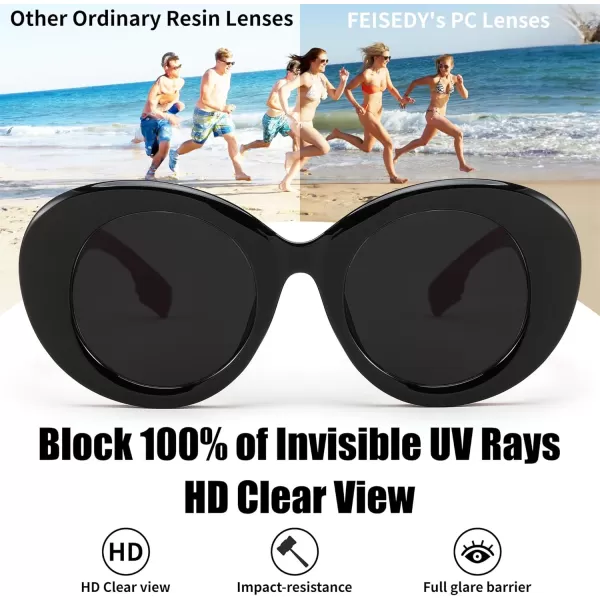 FEISEDY Sunglasses Women Fashion Luxury Oversized Oval Round Thick Frame Sunglasses Lady Shades Sun Glasses B0014Black Frame With Red Legs  Gray Lenses