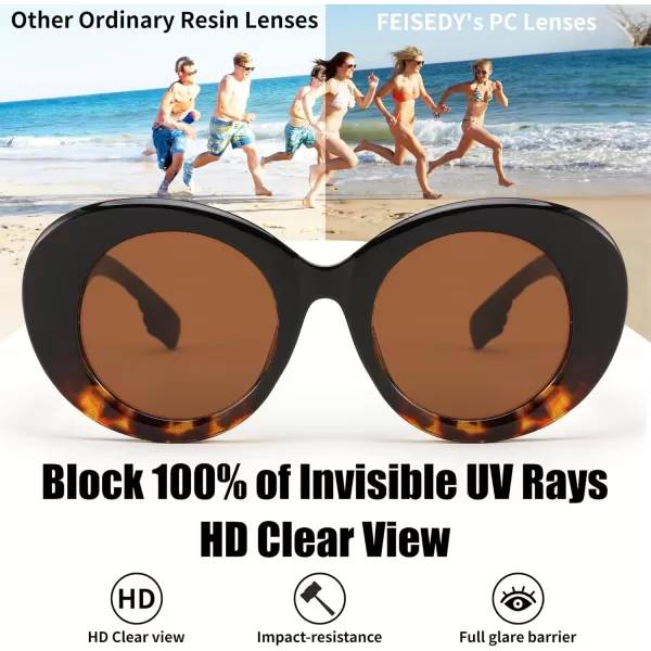 FEISEDY Sunglasses Women Fashion Luxury Oversized Oval Round Thick Frame Sunglasses Lady Shades Sun Glasses B0014Black and Leopard Frame  Tea Lenses