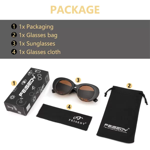 FEISEDY Sunglasses Women Fashion Luxury Oversized Oval Round Thick Frame Sunglasses Lady Shades Sun Glasses B0014Black and Leopard Frame  Tea Lenses