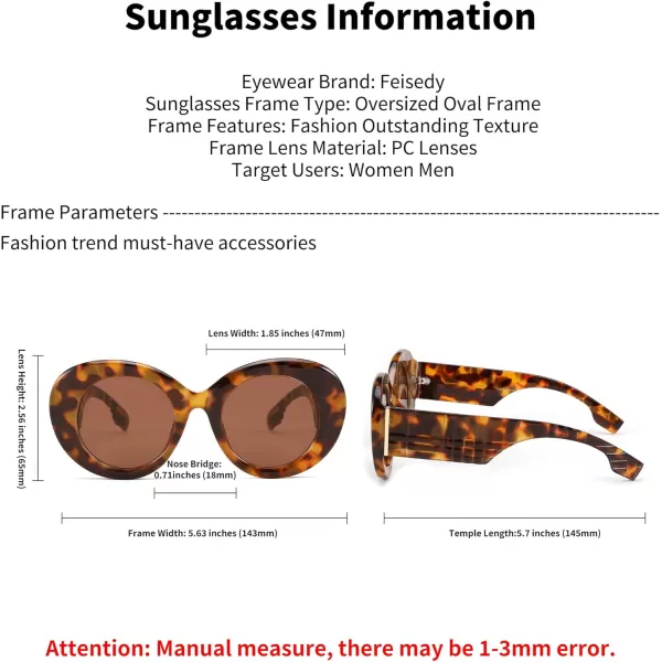 FEISEDY Sunglasses Women Fashion Luxury Oversized Oval Round Thick Frame Sunglasses Lady Shades Sun Glasses B0014Panther Frame  Tea Lenses