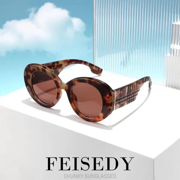 FEISEDY Sunglasses Women Fashion Luxury Oversized Oval Round Thick Frame Sunglasses Lady Shades Sun Glasses B0014Panther Frame  Tea Lenses