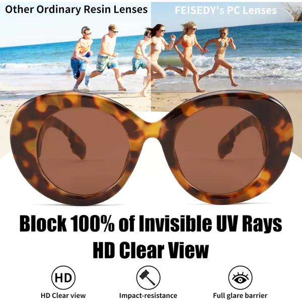 FEISEDY Sunglasses Women Fashion Luxury Oversized Oval Round Thick Frame Sunglasses Lady Shades Sun Glasses B0014Panther Frame  Tea Lenses