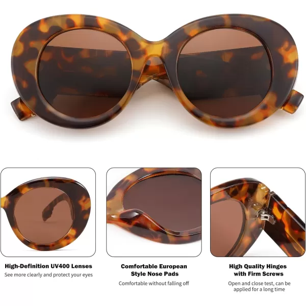 FEISEDY Sunglasses Women Fashion Luxury Oversized Oval Round Thick Frame Sunglasses Lady Shades Sun Glasses B0014Panther Frame  Tea Lenses