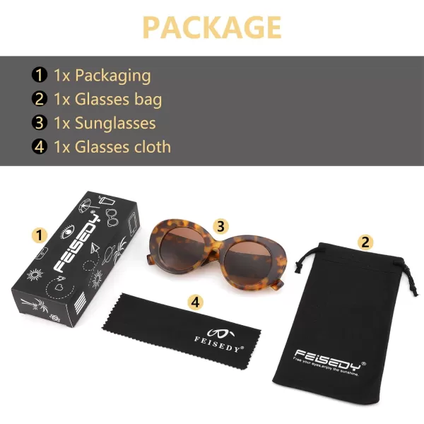 FEISEDY Sunglasses Women Fashion Luxury Oversized Oval Round Thick Frame Sunglasses Lady Shades Sun Glasses B0014Panther Frame  Tea Lenses