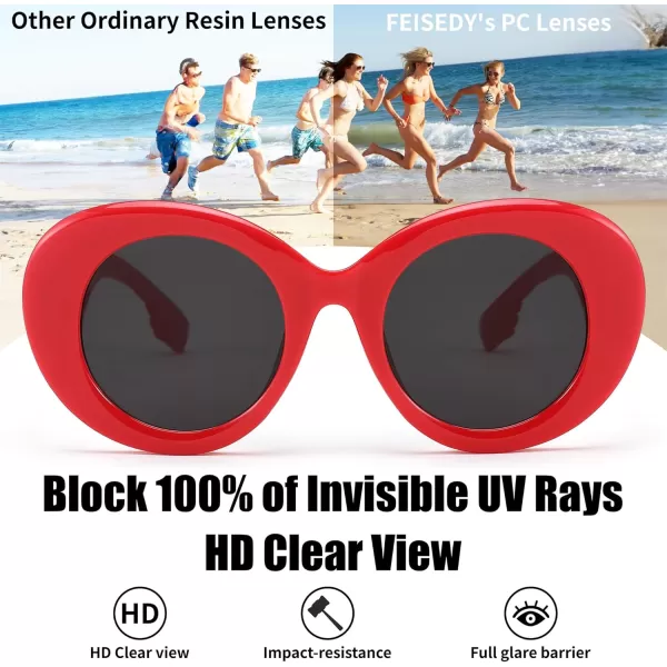 FEISEDY Sunglasses Women Fashion Luxury Oversized Oval Round Thick Frame Sunglasses Lady Shades Sun Glasses B0014Red Frame  Gray Lens