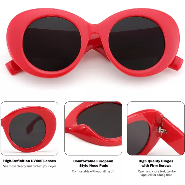 FEISEDY Sunglasses Women Fashion Luxury Oversized Oval Round Thick Frame Sunglasses Lady Shades Sun Glasses B0014Red Frame  Gray Lens
