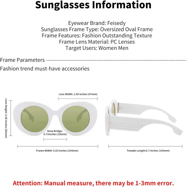 FEISEDY Sunglasses Women Fashion Luxury Oversized Oval Round Thick Frame Sunglasses Lady Shades Sun Glasses B0014White Frame  Yellow and Green Mixed Lenses