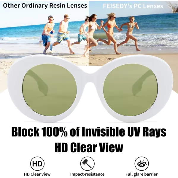 FEISEDY Sunglasses Women Fashion Luxury Oversized Oval Round Thick Frame Sunglasses Lady Shades Sun Glasses B0014White Frame  Yellow and Green Mixed Lenses