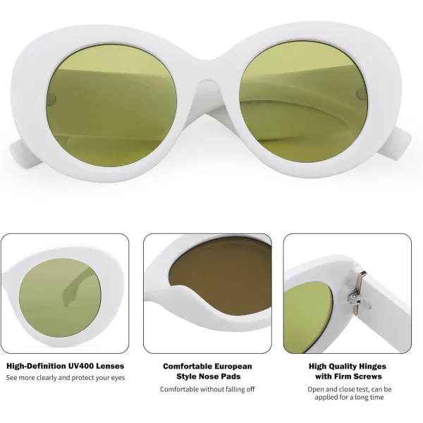 FEISEDY Sunglasses Women Fashion Luxury Oversized Oval Round Thick Frame Sunglasses Lady Shades Sun Glasses B0014White Frame  Yellow and Green Mixed Lenses