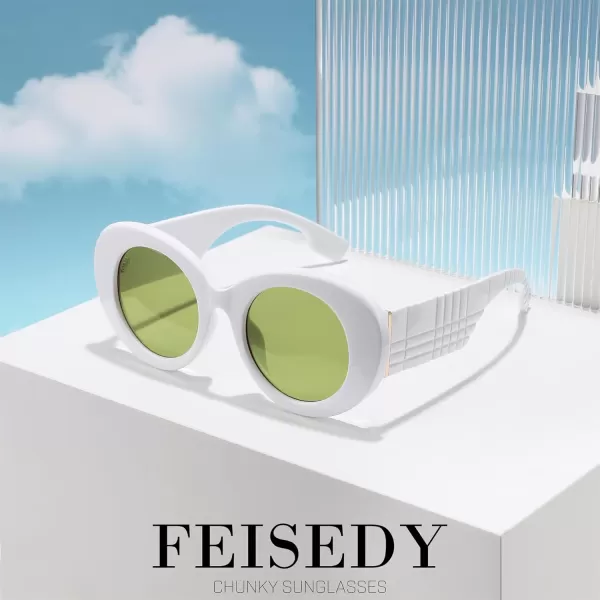 FEISEDY Sunglasses Women Fashion Luxury Oversized Oval Round Thick Frame Sunglasses Lady Shades Sun Glasses B0014White Frame  Yellow and Green Mixed Lenses