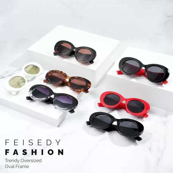 FEISEDY Sunglasses Women Fashion Luxury Oversized Oval Round Thick Frame Sunglasses Lady Shades Sun Glasses B0014White Frame  Yellow and Green Mixed Lenses