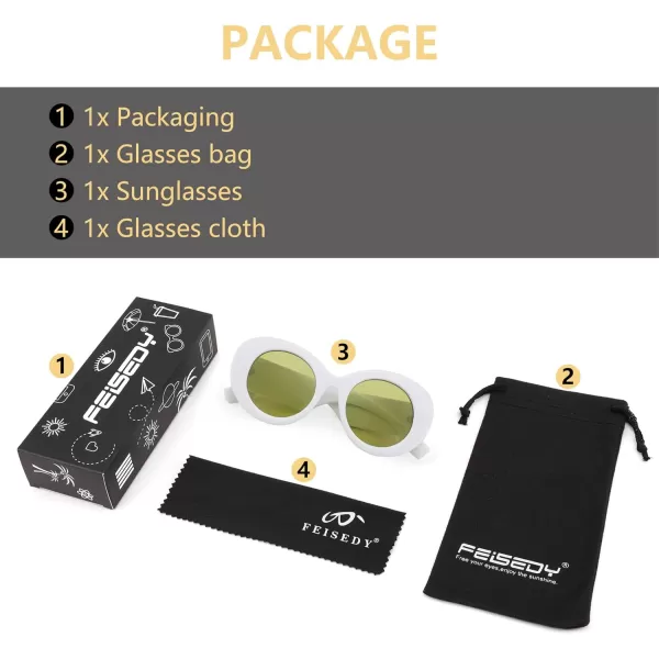 FEISEDY Sunglasses Women Fashion Luxury Oversized Oval Round Thick Frame Sunglasses Lady Shades Sun Glasses B0014White Frame  Yellow and Green Mixed Lenses