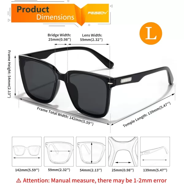 FEISEDY Trendy Oversized Square Sunglasses for Women Men Luxury Curved Lens Sun Glasses UV400 B0099Black Frame  Grey Lens